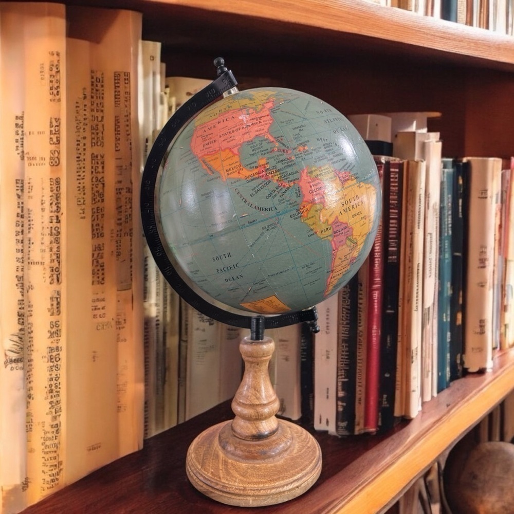Decorative Rotating World
GLOBE Wood Base 15" H